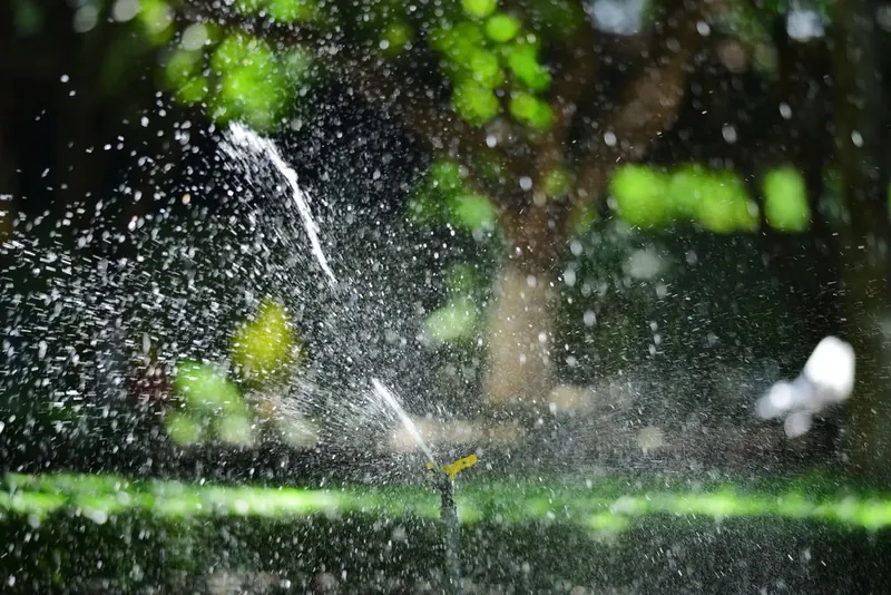 Irrigatore in funzione su un prato